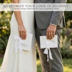 White Wedding Vow Books with 5 Ribbons His and Hers Gold Foil Set