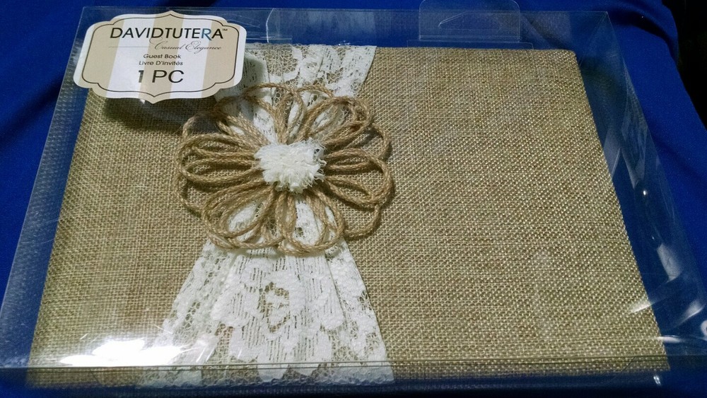 NIP David Tutera Burlap and Lace Guest Book Wedding Supplies Rustic Primitive 9″