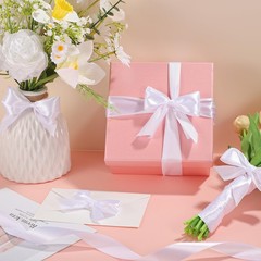 woric White Ribbon 1 Inch 50 Yards Bow Wedding Satin 1 Inch,