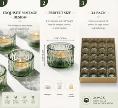 DEVI 24 Green Glass Votive Candle Holders for Wedding Decor