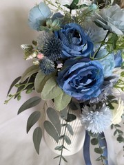 Shades Of Blue Bridal Bouquet Artificial Silk Foam Flowers