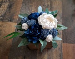 24PC Wedding Decor Package Dusty Blue Navy Sola Wood Flowers Centerpieces Cake
