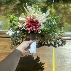 Bridal Wedding Bouquet Hand made Budget Friendly Faux Flowers White Pink Green