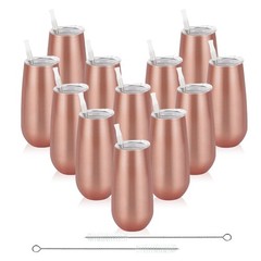 12 Pack Stemless Insulated Flute Tumblers, 6 Oz Unbreakable Rose Gold Champag…