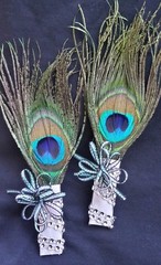 Peacock Feather Wedding BOUTONNIERE for Groom Groomsmen CORSAGE PROM Quinceañera