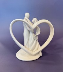 Wedding Cake Topper, Ivory Porcelain Couples Dance & Framed Heart 6.25″