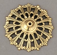 Card Sign Holder Brass Fleur-de-lis Top on Round Filigree Base 3.5″D 3″H Set/6