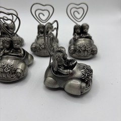 Just Married Pewter Place Card Holder Car Bride/Groom/Heart Wedding Set Of 7