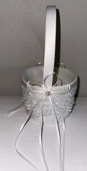 White Flower Girl Basket Satin with Bows Wedding