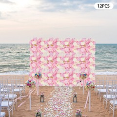 3D Flower Wall Panel-12pcs Artificial Flower Wall Background Silk Rose Wedding