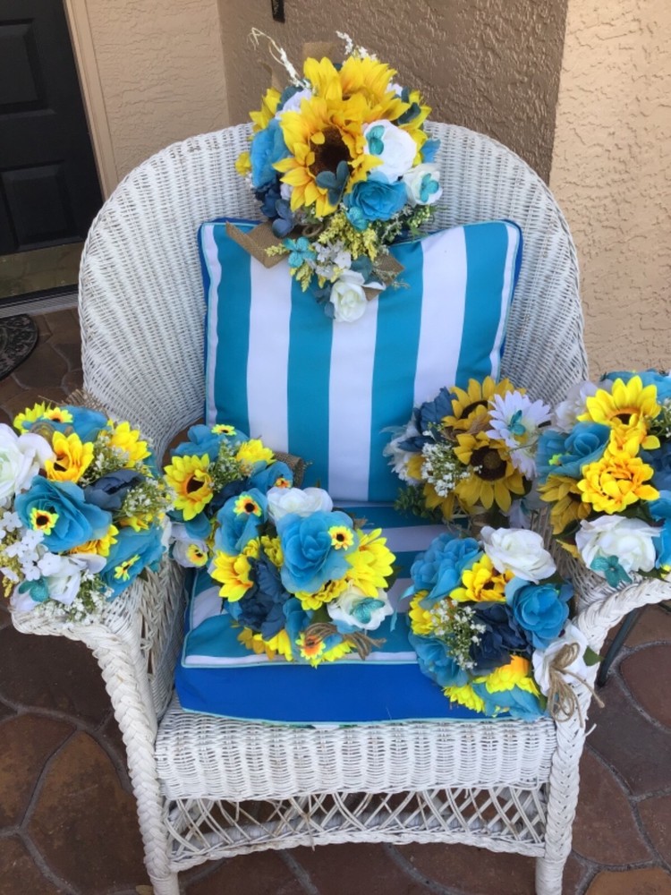 Sunflower wedding flowers package bridal bouquet decorations 6 bouquet turquoise
