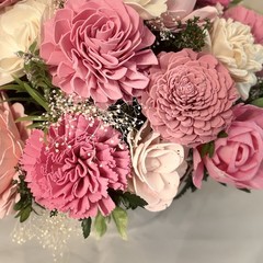 Sola Wood Flower Centerpiece with – Blush, Pink Cream & Natural Tones 13″X 13″
