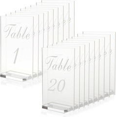 20PCS Acrylic Wedding Table Numbers 1-20 with Stands 4X6In Clear for Wedding Par