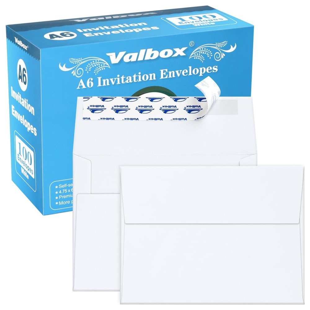 ValBox 100 Qty A6 Envelopes Self Seal 6.5 x 4.75″ White Kraft Paper Invitatio…