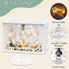 Diy White Wedding Card Box With Lock And String Lights Pvc Hollow Card Box Gradu