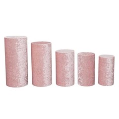 5 BLUSH Crushed Velvet Cylinder Display STAND COVERS Set Party Decorations