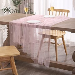 Lace Tablecloth Pearl Table Cloth Summer Sheer Tulle 86″ x 55″ (Oblong) Pink