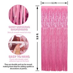 Crosize 2 Pack 3.3 x 9.9 ft Pink Foil Fringe Backdrop Curtain, Streamer Backd…