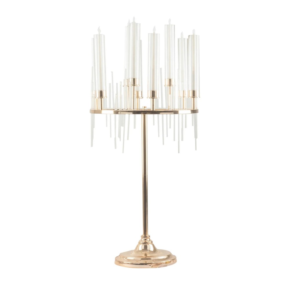 40″ Gold Clear 9 Arm Metal Candelabra Taper Candle Holder Glass Shades Party