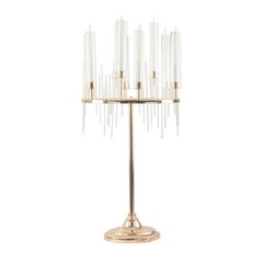 40″ Gold Clear 9 Arm Metal Candelabra Taper Candle Holder Glass Shades Party