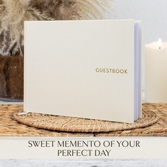 Beige Linen Wedding Guest Book 9 x 7 Inch Reception Sign In Book