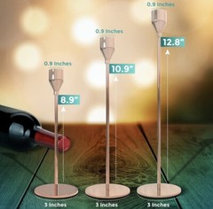 Rose Gold Candlestick Holders for Taper Candles, Set of 3