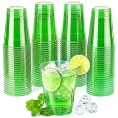 100 Pack 12 oz Clear Plastic Cups Party Cups – Disposable Wine 12oz Green