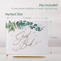 Gold Foil Wedding Guest Book 7 x 9 inches, Pen & Table Sign Included, Greenery