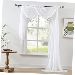 Chiffon Sheer Window Scarf Valance Curtains 18ft for Living Room Bedroom White