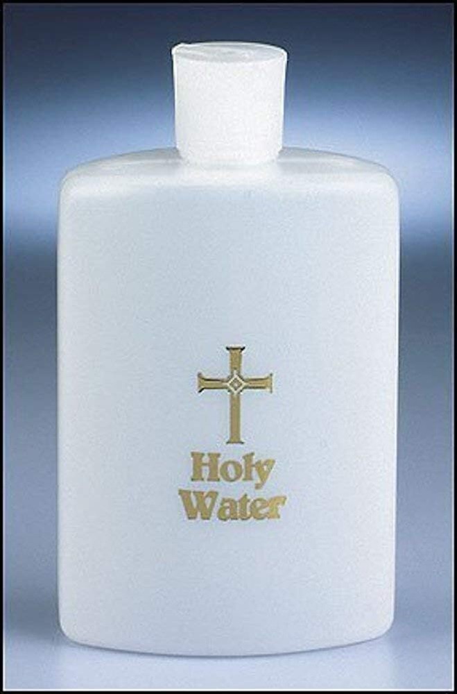 Large 8oz Frosted White Gold Cross Catholic Christian Holy Water Bottle white