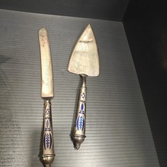 Avon Royal Sapphire Cake Server Knife Set 2004 Blue Enamel Serving Utensils…