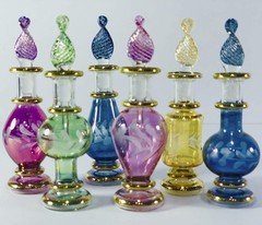Egyptian Hand Blown Glass Miniature Genie Bottles – Set of 6, 2″ (5 cm), Gold