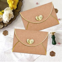 30 Pcs Mini Envelopes With Gold Heart Shaped Clasp, 25*15CM, Kraft