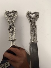 Fellowship Foundry Dragon Hearts Pewter Cake Knife & Server Wedding Set