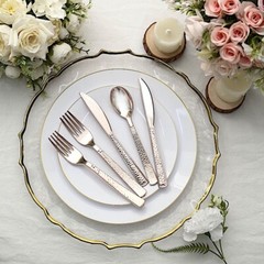 ROSE GOLD 24 Hammered Design 7″ Plastic CUTLERY Spoons Forks Knives Set Party