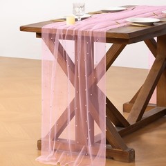 Socomi Pearl Table Runner Tulle Pink Summer Cheesecloth 10FT 10ft X 1pc,