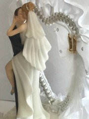 Western Honeymoon Night, Rhinestone and Pearl Heart, White and Gold Cake Top