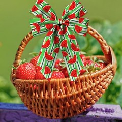 2 Rolls Summer Ribbons Wired for Wreath Bows Wrapping Gifts, Red Fruit style5