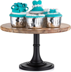 Wooden Cake Stand Wedding: Acacia Wood Cupcake Pedestal Stands round Dessert Ris