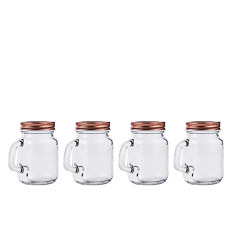 4 Clear Rose Gold 4 oz Glass Mason Mini Jars Lids Wedding Party Favor Holders