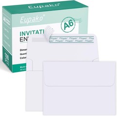 Eupako A6 White Envelopes 4×6, 100 Pack Self Seal (6.5×4.75 Inches),