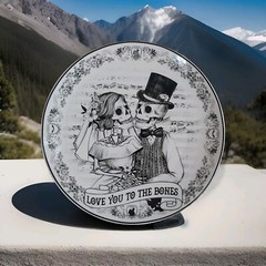 💘Eaton Fine Dining 4 WEDDING/VALENTINES SKELETON Dinner PLATES Skull Porcelain