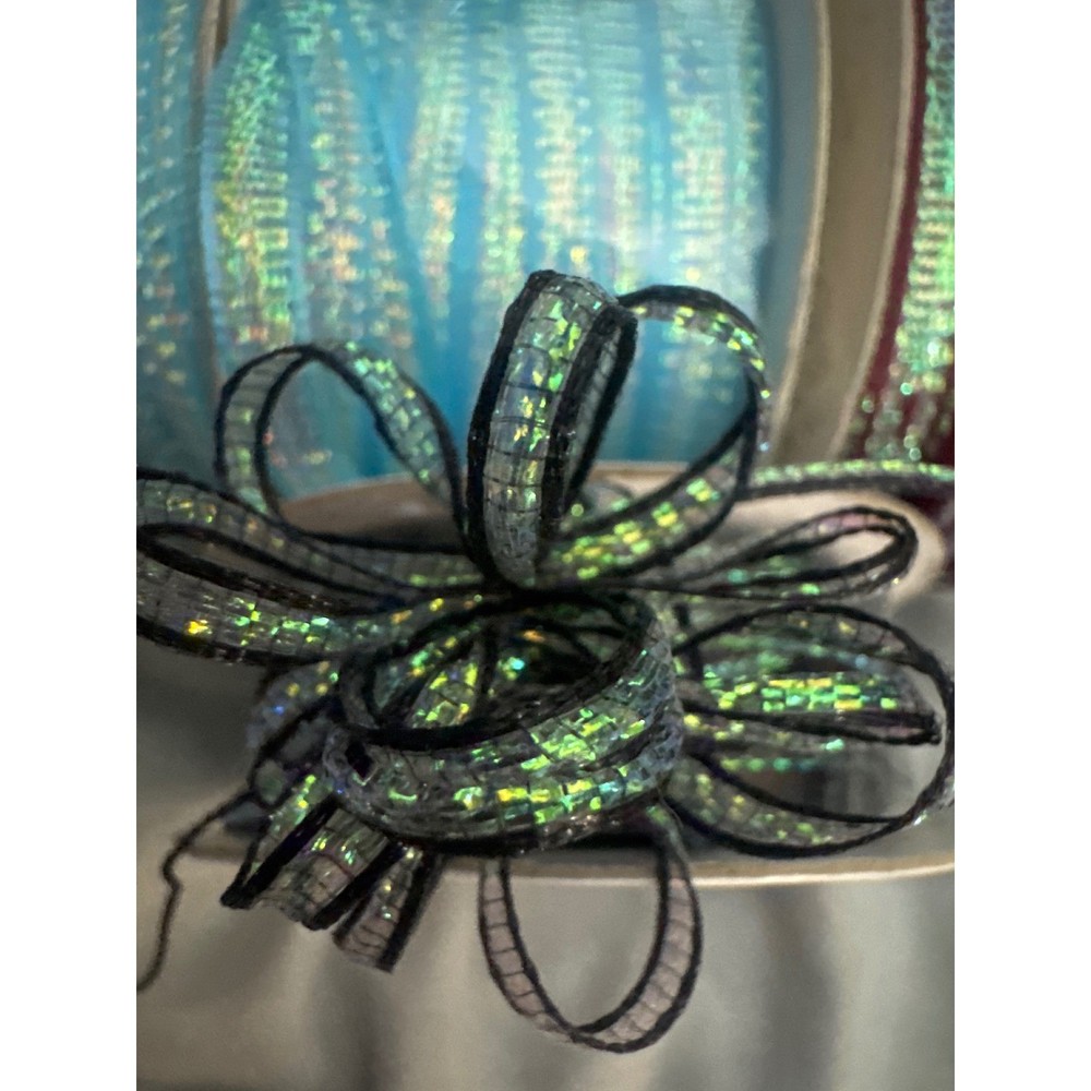 1/8″ 50 Yards Organza Iridescent Center with String Pull Ribbon Bow BLACK