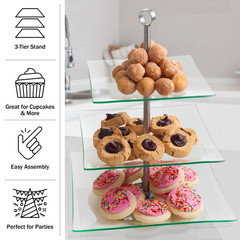 Home Dess Chef Buddy Three Tier Square Glass 11.5″ x x 16″, Clear