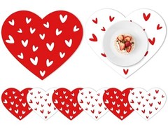 6 Pcs Valentine’s Day Heart Plastic Placemats Red White Love Heart Shape Table
