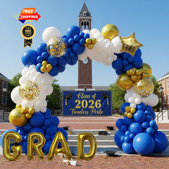 Graduation Balloon Arch Kit for Class 128 Count (Pack of 1), Blue White Gold