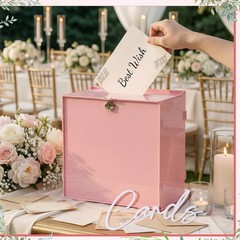 Light Pink Acrylic Wedding Card Box Slot Lock 10x6x10 Inch Money Gift Party