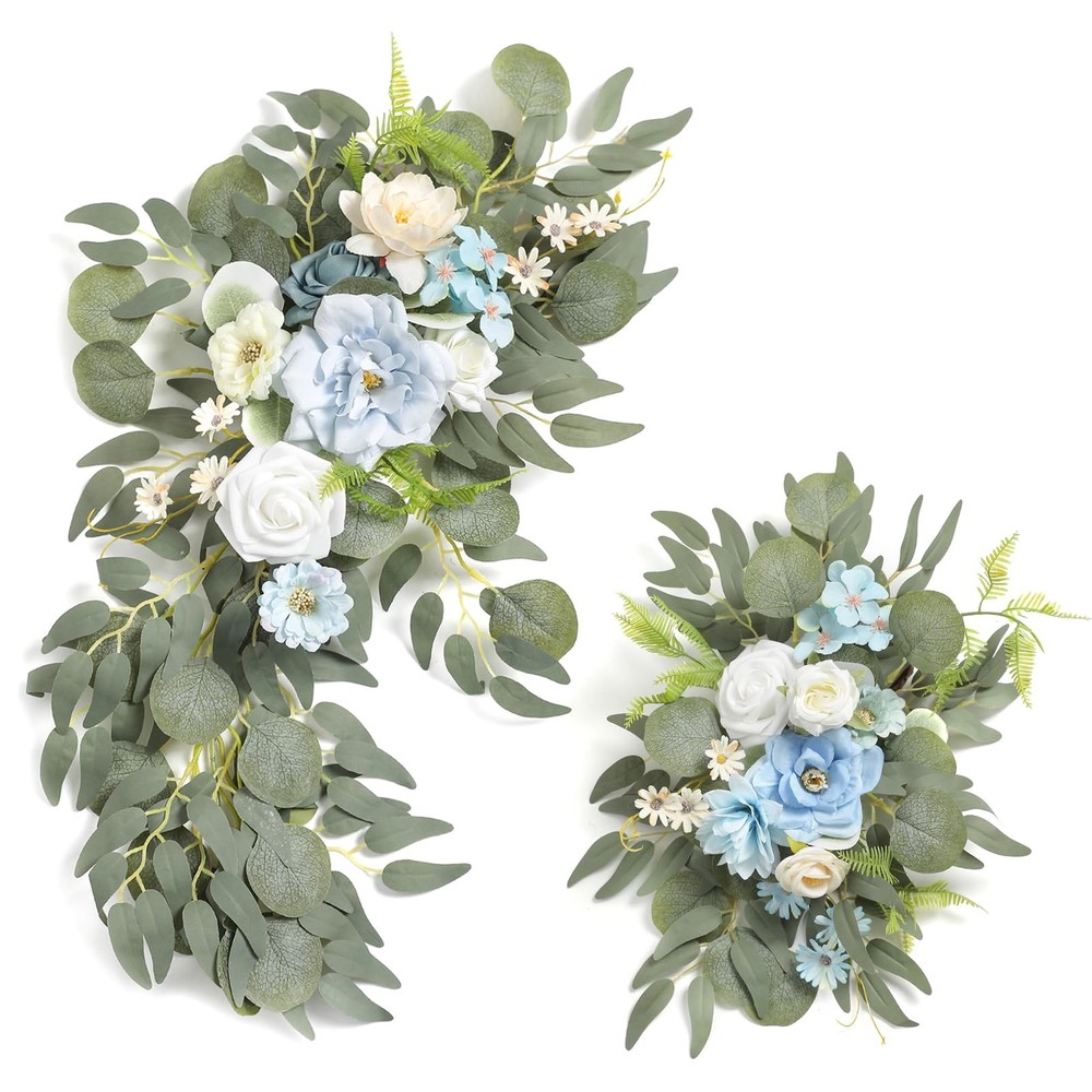 Blue Faux Flower Swag Set 2pcs Artificial Wedding Arch Decoration Floral Arrange