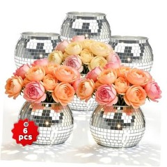 Pcs Disco Ball Vases,» X.7″ Disco Ball Centerpieces Decor,Silver Mirror 6