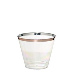 CLEAR ROSE GOLD RIM 10 oz Plastic Cups Disposable Wedding Party Tableware Sale